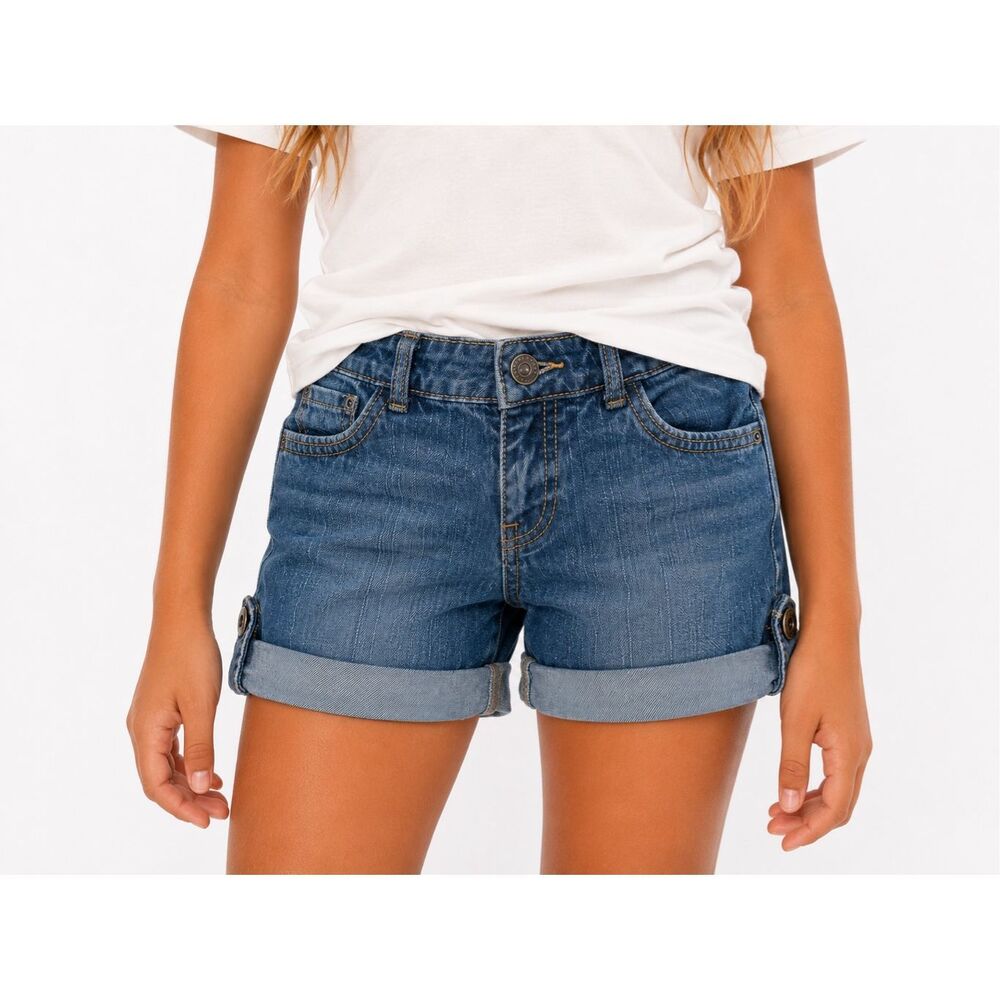 Arizona Jean Co Girls Cuffed Denim Shorts Rolled Hem Size 7 Mid Rise Cotton